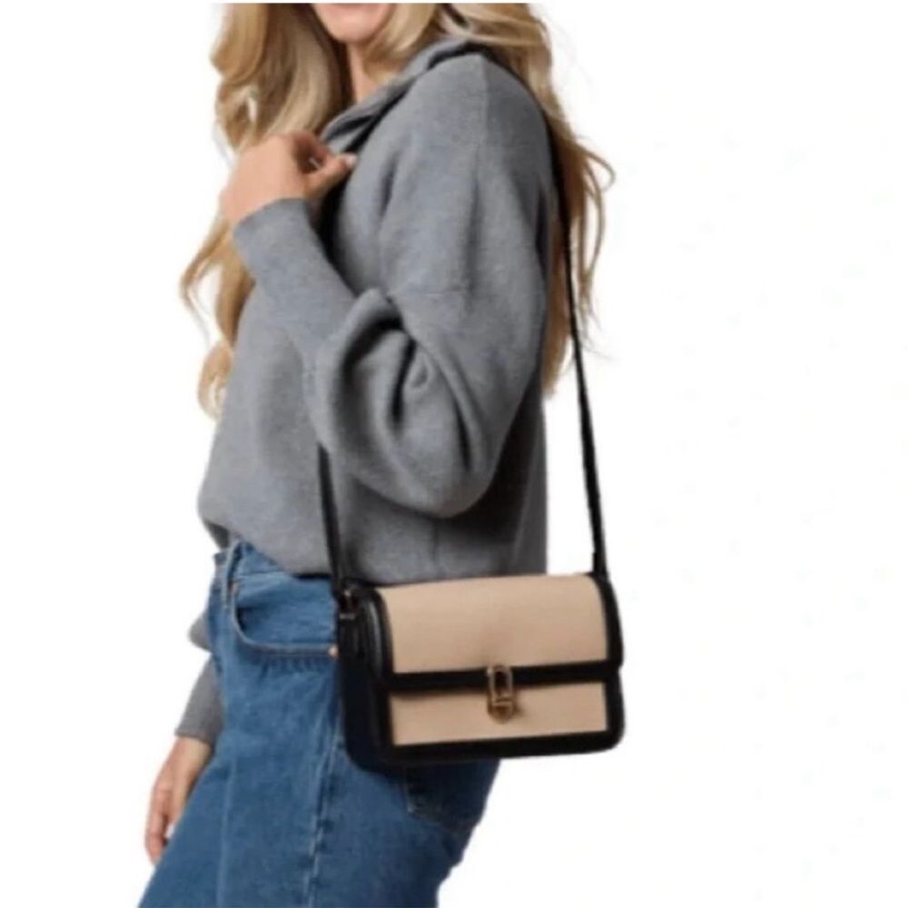JULES KAY Mia Bag Black Taupe Blush Crossbody Vegan Faux Leather Turnlock Anthro